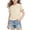 Beige, variant on Girls' Short Sleeve Top with Bow Back Cutout, Soft Ribbed Knit Casual Round Neck Shirt, Slim Fit
