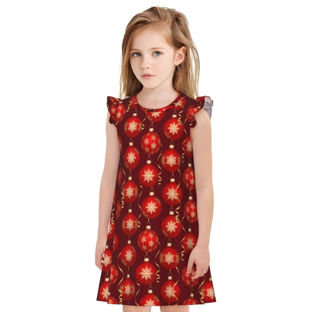 Balery Christmas Red Balls Camisón de princesa para niñas, pijama de algodón con mangas abullonadas, suave y bonito.-Small