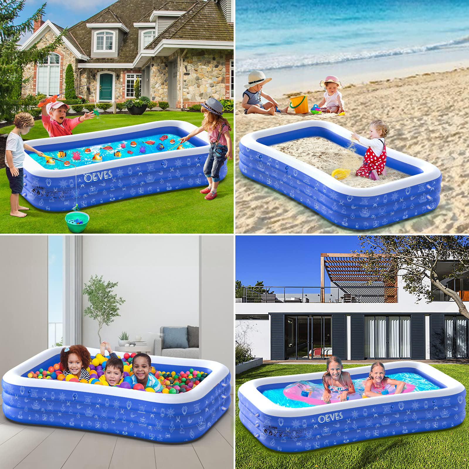 120''*72''*22'' JOYIN Inflatable Kiddie Swimming Pool Full-Size Swim Center Beach Pattern for Summer Fun Outdoor Kids/Family Activity 