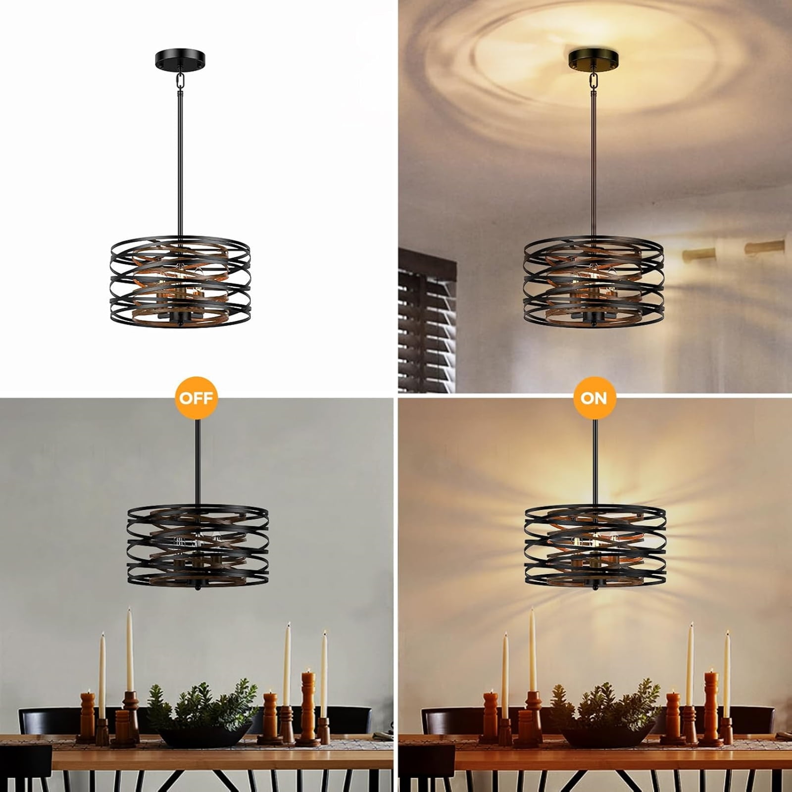 NookNova Black Chandelier, 3-Light Farmhouse Chandelier for Dining Room, Adjustable Hanging Light Fixtures Industrial Modern Chandelier for Bedroom, Foyer, Kitchen, Living Room, Entryway