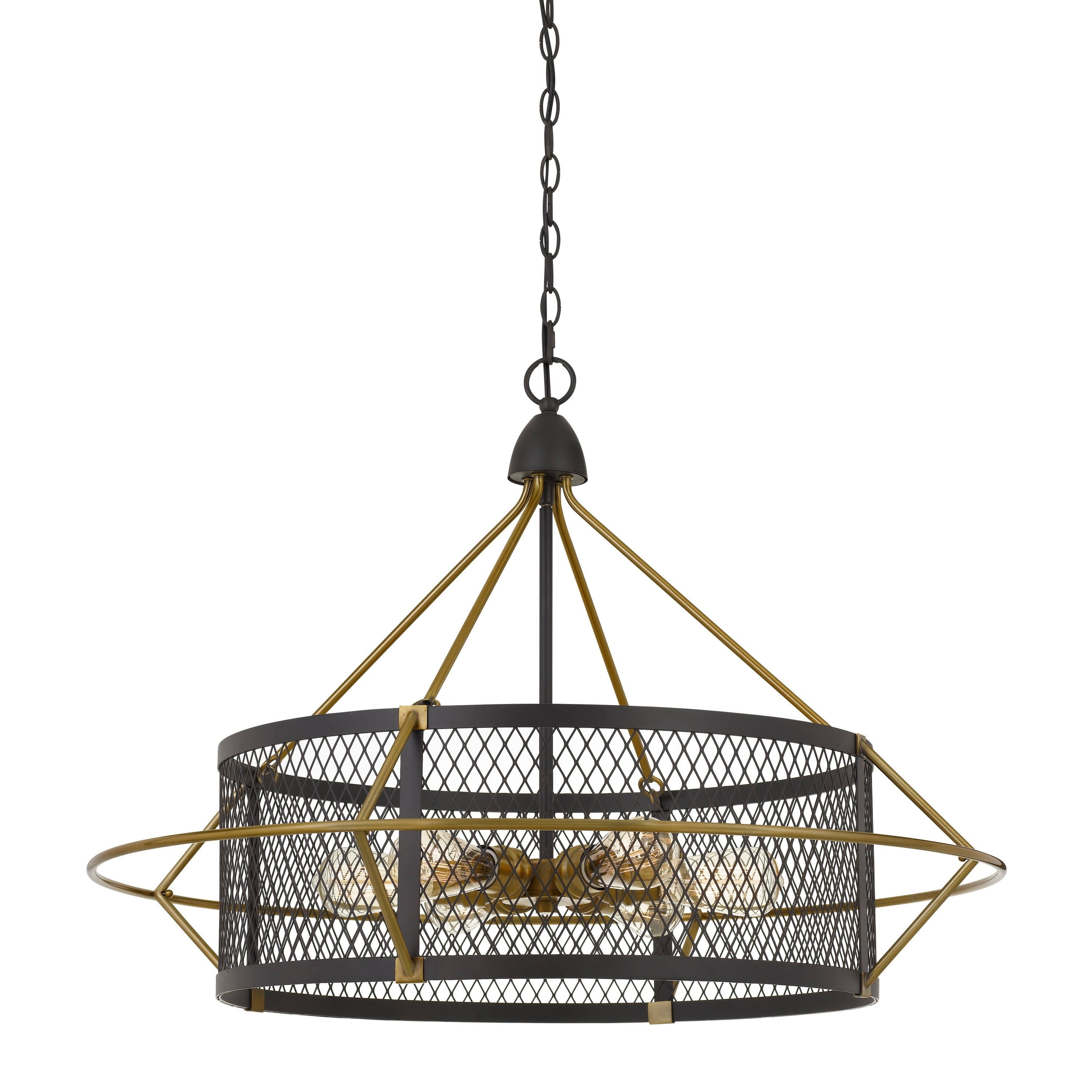 6 Bulb Metal Chandelier with Round Mesh Frame, Black and Gold Walmart