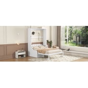 Mintazer Queen Size Murphy Bed with Sofa, Modern Foldable Wall Bed with Cushions for Bedroom Apartment Guest Room, White
