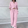 thumbnail image 7 of Timegard 2 Piece Sets for Women Plus Size Long Sleeve Button Shirts Straight Leg Pants Fall Classic Outfits, 7 of 7