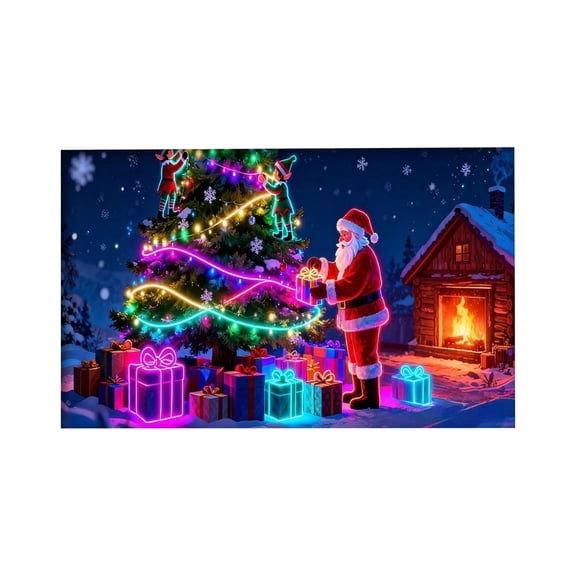 Christmas Garage Door Cover Banner, Glows in Dark 2D Flat Holiday Garage Door Covers with Cartoon Santa and Elf, Xmas Outdoor Indoor Party Decoration, Outdoor Christmas Decorations