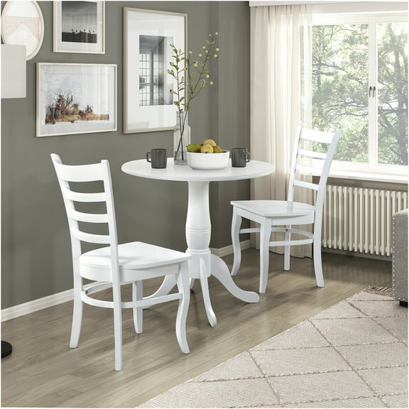JERFIT 3-Piece Farmhouse Dining Set, Round Kitchen Table with 2 Ladder Back Chairs, White Wood Bistro Set for Breakfast Nook