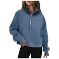 thumbnail image 1 of HNMKIU Vêtements pour Femmes Mode Décontractée Demi-Fermeture Éclair Court Col Montant Plus Chandail à Capuchon Uni, 1 of 3