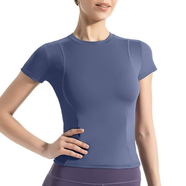 Zpanxa Women's Casual Short Sleeve Tee Solid Color Round Neck Relaxed Fit Basic Top