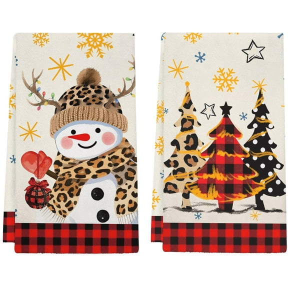 Christmas Kitchen Towels Set of 2, Christmas Dish Towels for Kitchen Drying Dishes, Xmas Tree Snowman Dish Towels for Women, New Year Xmas Dishes Towel Decor for Holiday Home Party