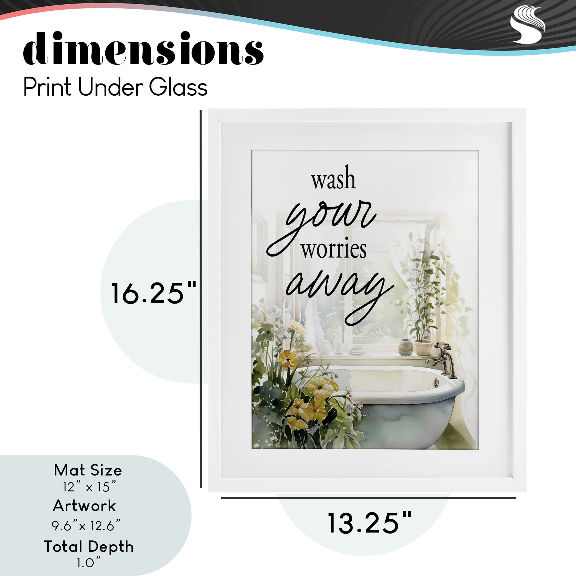 Wash Worries Away Sunlit Bath White Framed Print Under Glass, design by Lettered and Lined