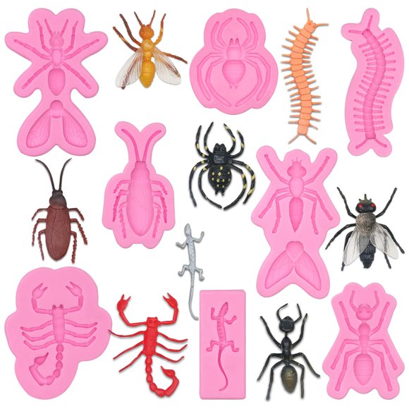 Moldes de silicona para fondant con forma de araña e insecto para Halloween, 8 unidades