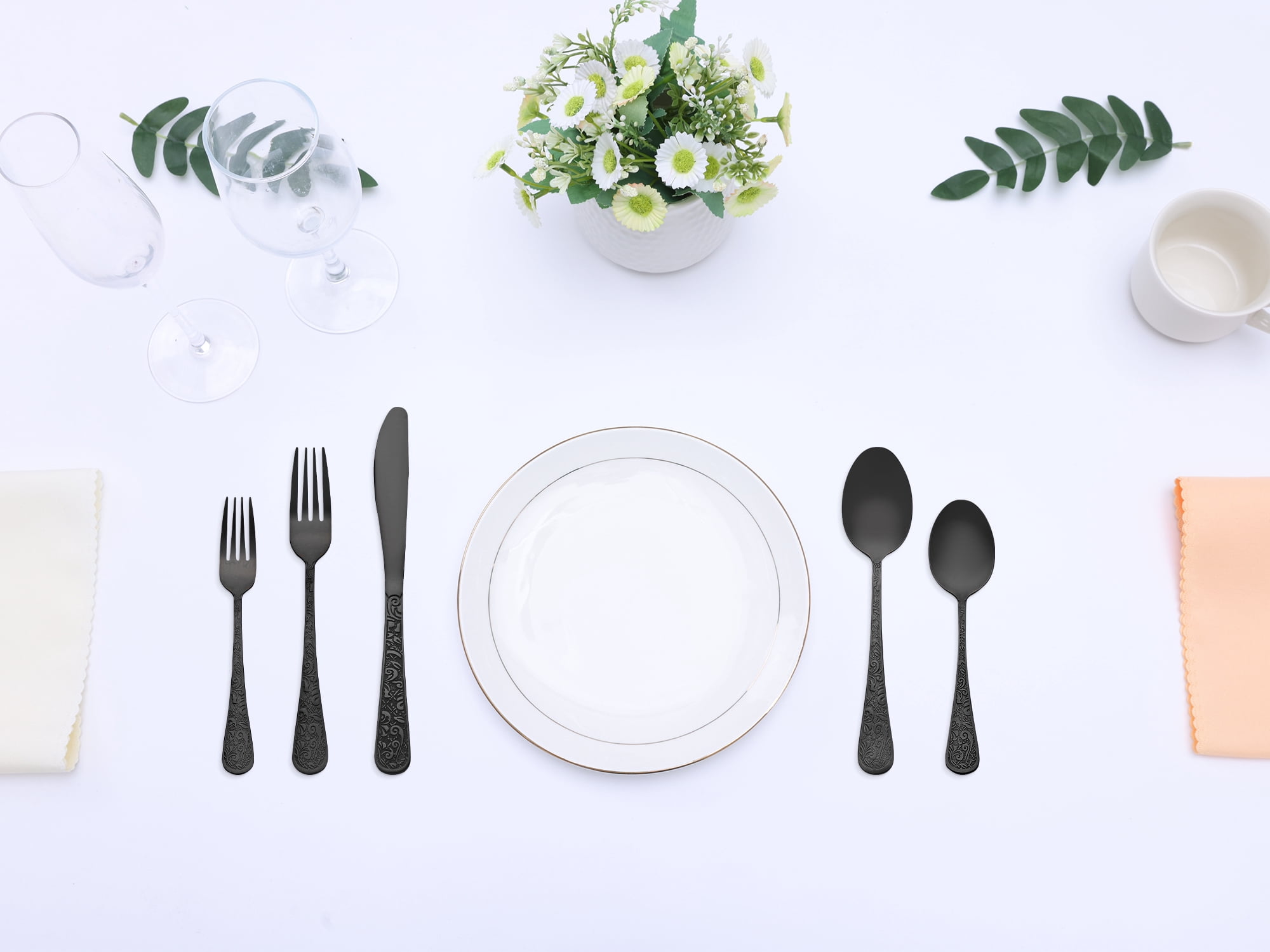 Unique Bargains 30 Pieces Stainless Steel Mirror Polished Cutlery Set for 6 Black