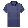 thumbnail image 6 of Men’s Short Sleeve Quick Dry Moisture Wicking Golf Polo Shirt with Pocket Bussiness Casual Striped Tee Tops for Middle-aged Size 3XL Navy, 6 of 7