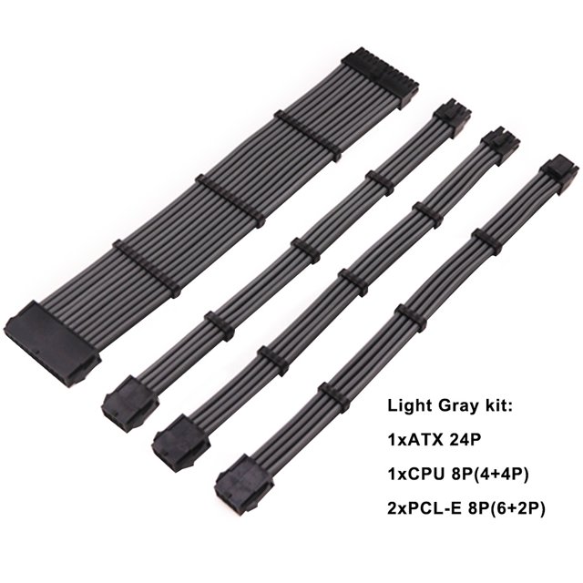Cable de extensión PSU Fuente de alimentación para computadora de escritorio Juego de cables de nailon 24 pines 4 + 4 pines 6 + 2 pines Kit de cables, Carbono sidaley EL002143-07
