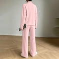 thumbnail image 4 of fheaev Two Piece Set for Women Solid Color Turtleneck Top High Waist Drawstring Wide Leg Pants Fall Winter Warm Outfit Pink,XL, 4 of 7
