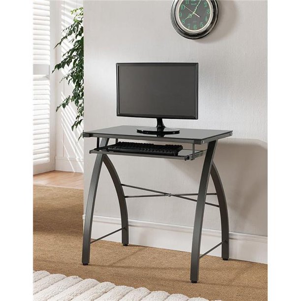 KB HO315 29 x 28 x 18 in. Office Desk Black Glass & Gray Walmart