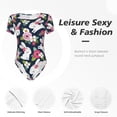 thumbnail image 4 of KLL Women 's Crew Neck Bodysuit Jumpsuits Rabbit And Rose Print Short onesies Stretch T Shirts, 4 of 7