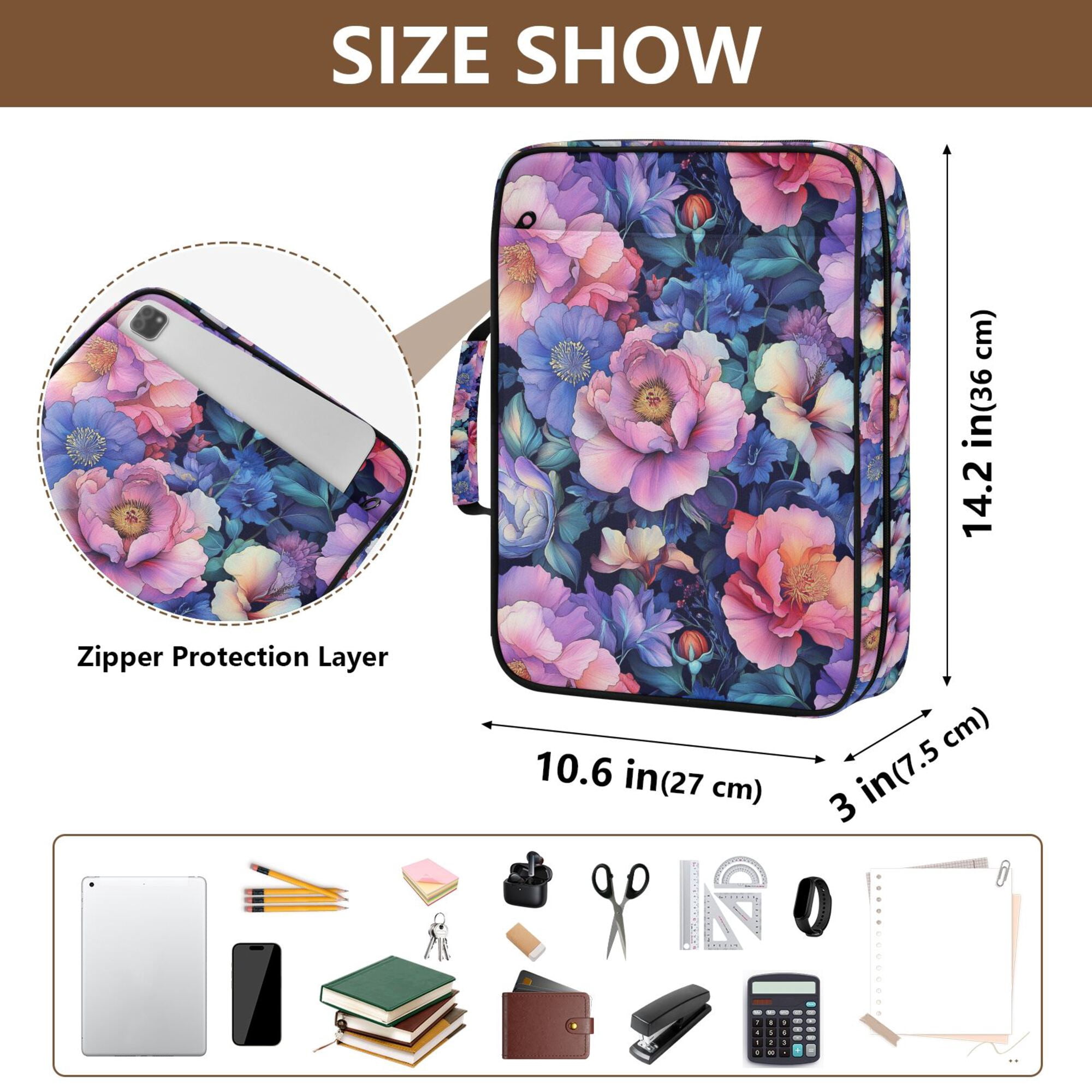 FORMRS Accordion File Folder A4 Size 7-Pocket Expanding Document Organizer Bag with 3 Ring Binder, Colorful Art Flowers