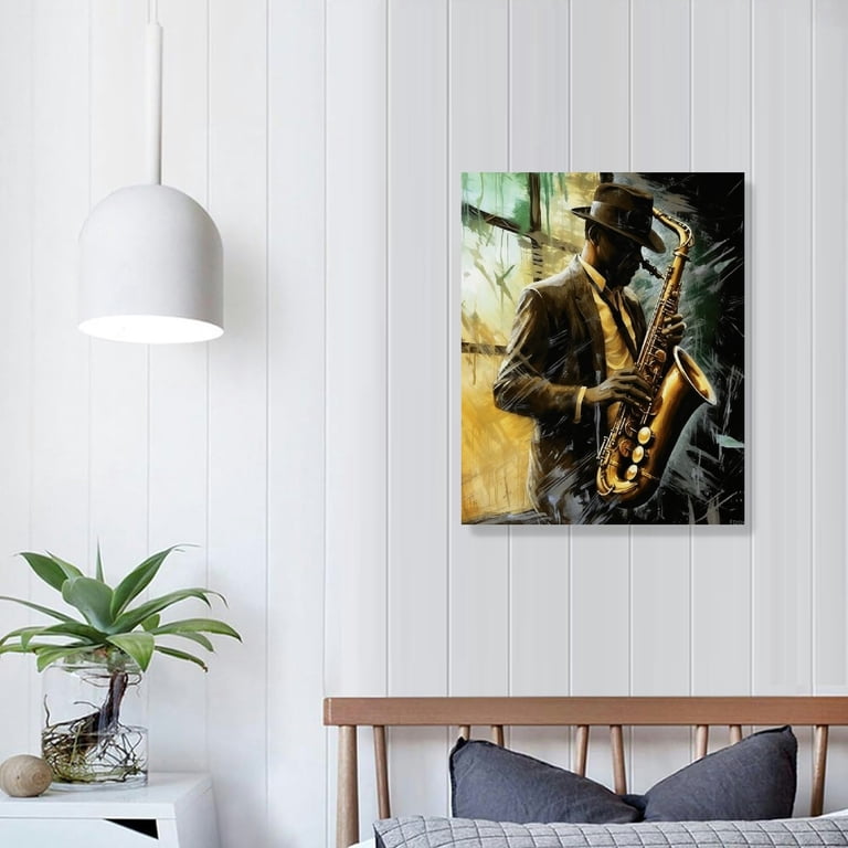 COMIO Black Jazz Canvas Wall Art Modern African American Saxophone