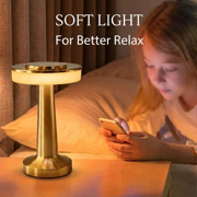 DAYBETTER Gold Cordless Desk Lamp, Dual-Zone Touch Lamp, 3 Color Temperatures & Dimmable Light, Rechargeable Table Lamp for Bedroom, Living Room