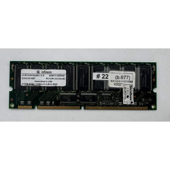 Memory 512mb sync 133mhz cl3 ecc reg, pc133r, hys72v64300gr-7.5-d, 64mx72 sdram