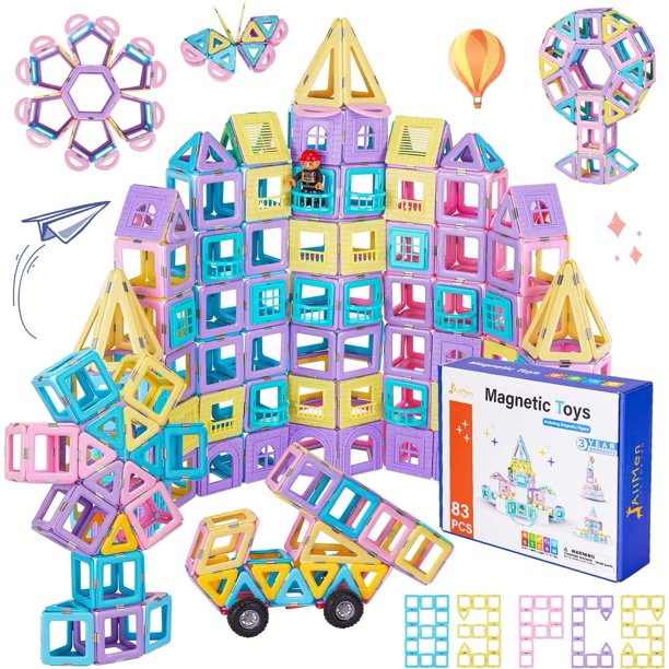 JAiiMen Juguetes de azulejos magnéticos, juego de bloques de construcción para niños con figura magnética, azulejos magnéticos 3D para niñas y niños, juguete STEM, aprendizaje educativo, regalos de cu