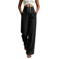 thumbnail image 2 of VEKDONE Dress Pants for Women Dressy Button Zipper Business Work Suit Pants Casual High Waisted Pleated Straight Trousers Solid Color Office Long Pants with Pockets Black L, 2 of 6