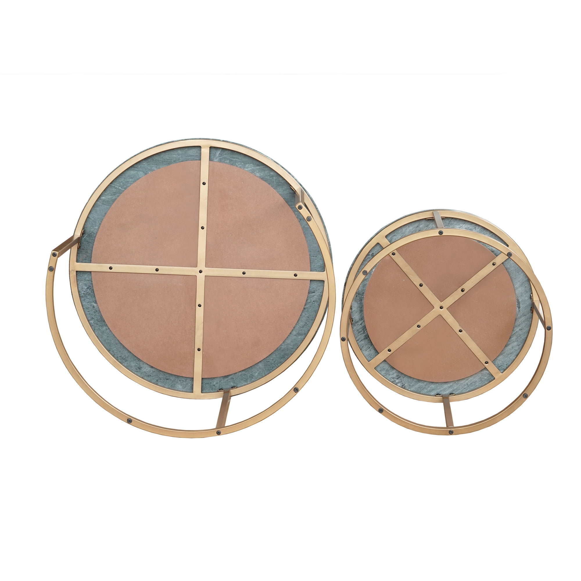 Ox Bay Savannah Set of 2 Nesting Coffee Tables, Round Green Marble Top with Gold Base, Indoor Glam Style