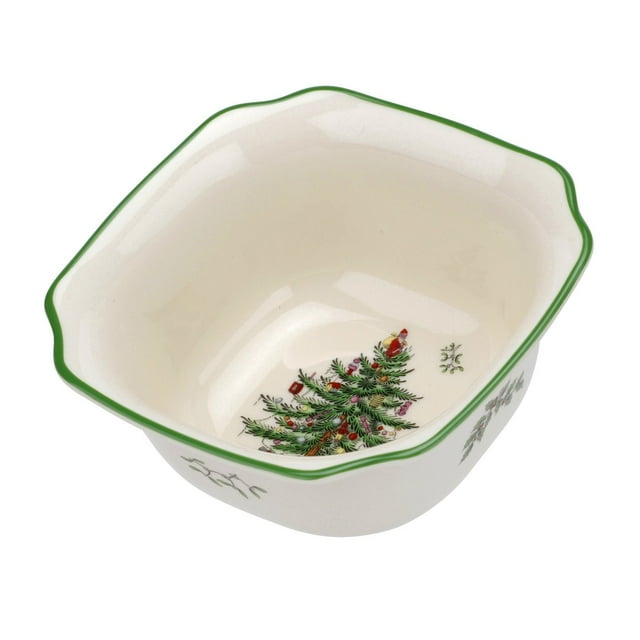 Spode Christmas Tree 5.5-Inch Square Porcelain Bowl - Serving Bowl For Candies Nuts Desserts And Small Floral Arrangements - Festive Holiday Tableware Dishwasher And Microwave Safe