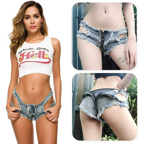 Sexy Women's Jeans Shorts Hot Pants Low Waist Lace-up Frayed Short Denim  Pants 