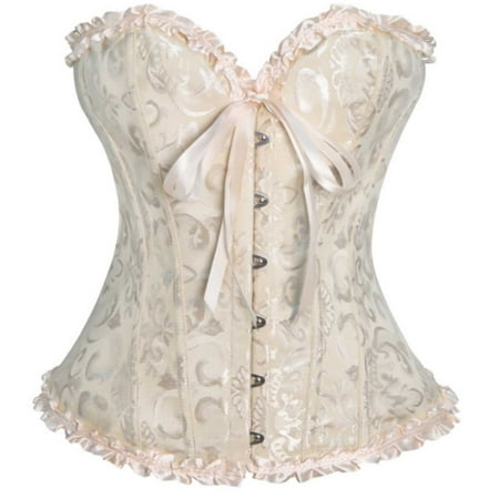 Women s Lace up Boned Overbust Corset Bustier Lingerie Bodyshaper Tops Court Corset Bride Dress Shapewear Tops Going out Corset Tops S-3 Khaki 3XL