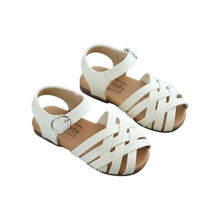 

Kids Girls Sandals Buckle Open Toe Non-Slip Soft Bottom Weave Children Mules Slides Sandals Clogs Princess Beach Slipper