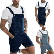 safuny Men's Denim Shorts Straight Overalls Summer Fit Clearance Fashion Solid Sale Sleeveless Jumpsuit Rompers Breast Pocket Button Trendy Trousers Dark Blue S
