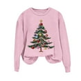 thumbnail image 4 of Women's Christmas Sweatshirt Long Sleeve Crewneck Tree Printed Pullover Tops Pink XL, 4 of 4