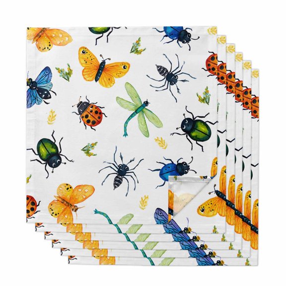 Spring Butterfly Dragonfly Cloth Napkins, Farmhouse Botanical Floral Washable and Reusable Dinner Napkins Set of 6, Table Napkin for Kitchen Party Birthday Wedding Hotel Housewarming 20"x20"