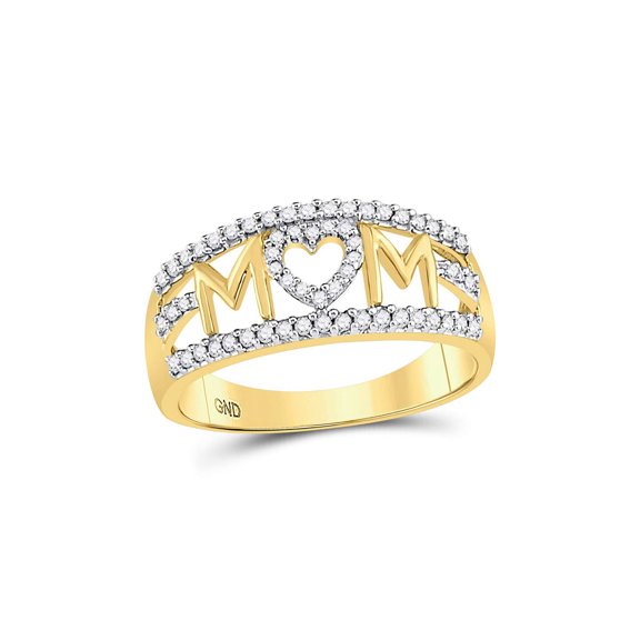 FB Jewels 10kt Yellow Gold Womens Round Diamond Mom Mother Heart Band Ring 1/4 Cttw Size 6