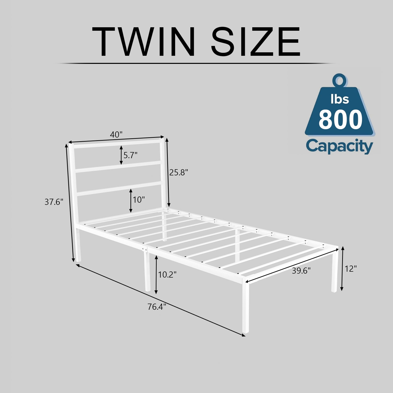Twin Size Metal Platform Bed Frame with Headboard, Heavy Duty Steel Slat Support, Under-Bed Storage, No Box Spring Needed, White