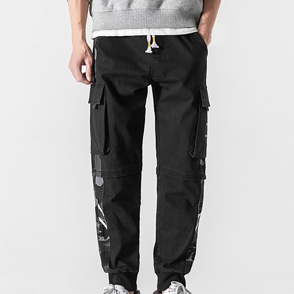 Cethrio Mens Cargo Pants Relaxed- Casual Fall and Winter Outdoor Black Cargo Pants Size 6XL