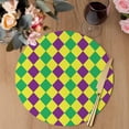 thumbnail image 3 of Green Purple Plaid Round 13 Inch Placemats Set of 6, Modern Geometric Minimalist Checkered HeatResistant Non Slip Place Mats for Dining Table, Wipeable Braided Kitchen Table Mats for Housewarming, 3 of 9