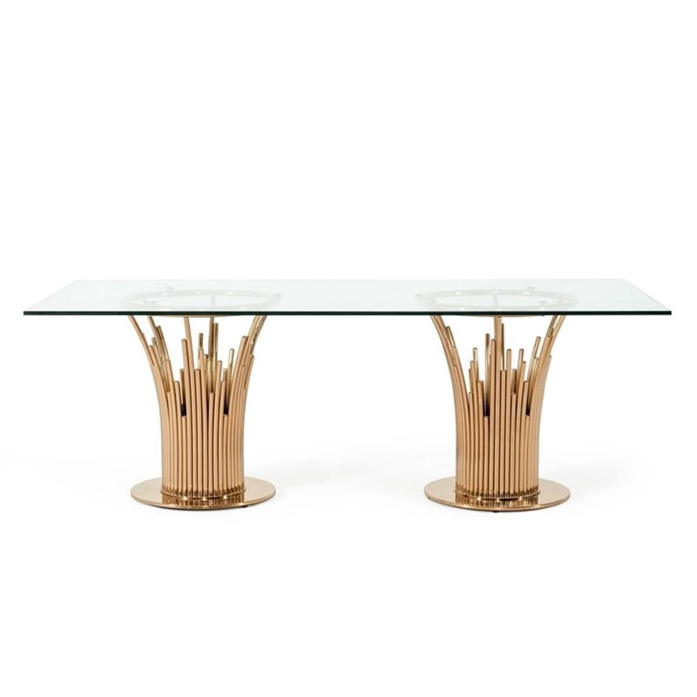 Modrest Paxton 87" Modern Glass & Steel Dining Table in Clear/Rose Gold