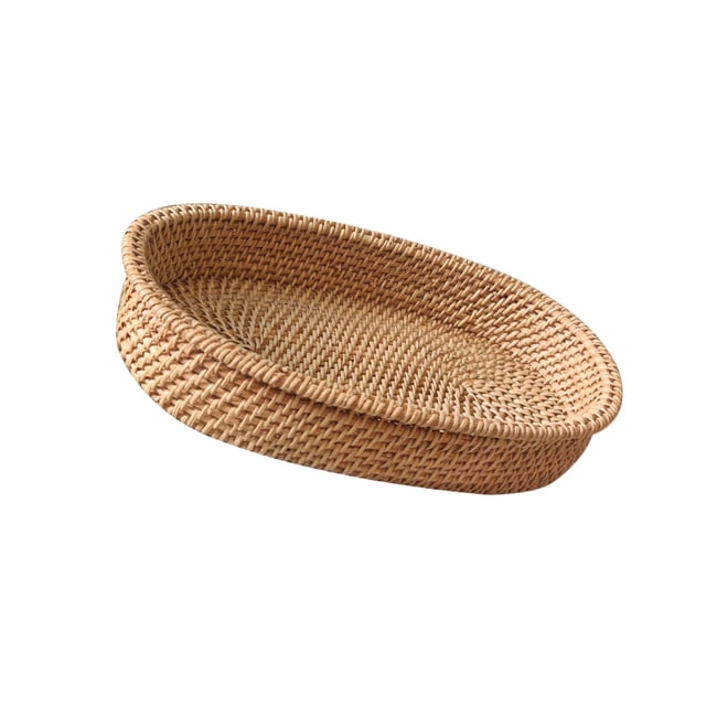 Bandeja de servicio redonda de ratán, bandeja de servicio de bandeja de ratán tejida a mano, bandeja de cesta de mimbre para exhibición de pan, comida , 27cmx17cmx5cm BLESIY Bandeja Redonda Tejida A Mano