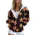 thumbnail image 1 of Bmisegm Veste à Capuche Mode Décontractée pour Femmes avec Cordon de Serrage Imprimé Coloré Fermeture Éclair Poches Chandail en Molleton Manteaux Café TTG, 1 of 1