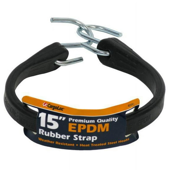 Cargoloc 62334 15 in. EPDM Rubber Strap with Steel Hooks, Black