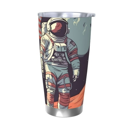 

Lukts Astronaut With American Flag for 20OZ Car Cup Stainless Steel Direct Drinking Straw Thermos Cup Suitable for Office Travel and Car-Without Straw