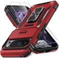 thumbnail image 1 of KOMI Case for Google Pixel 9/9 Pro with Slide Camera Cover+Screen Protector(1 Pack), Rotated Ring Kickstand Military Grade Shockproof Protective Cover-Red, 1 of 5