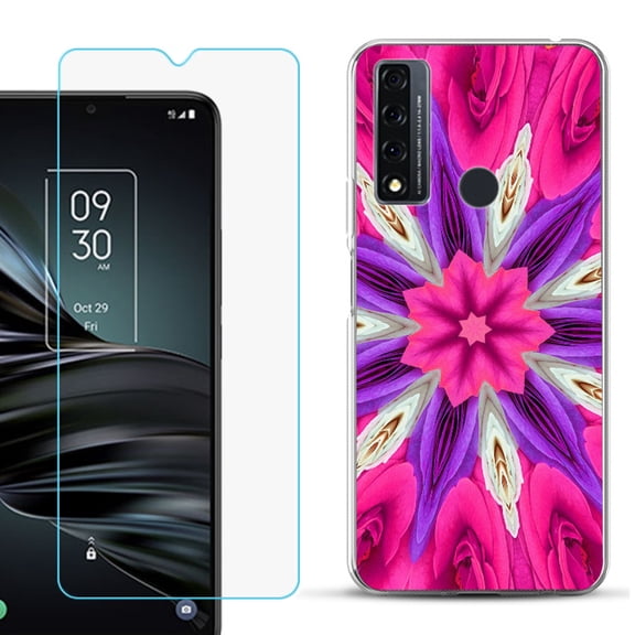 Slim-Fit Fashion Phone Case for TCL 20 XE, with Tempered Glass Screen Protector, by OneToughShield ® - Kaleidoscope Rose