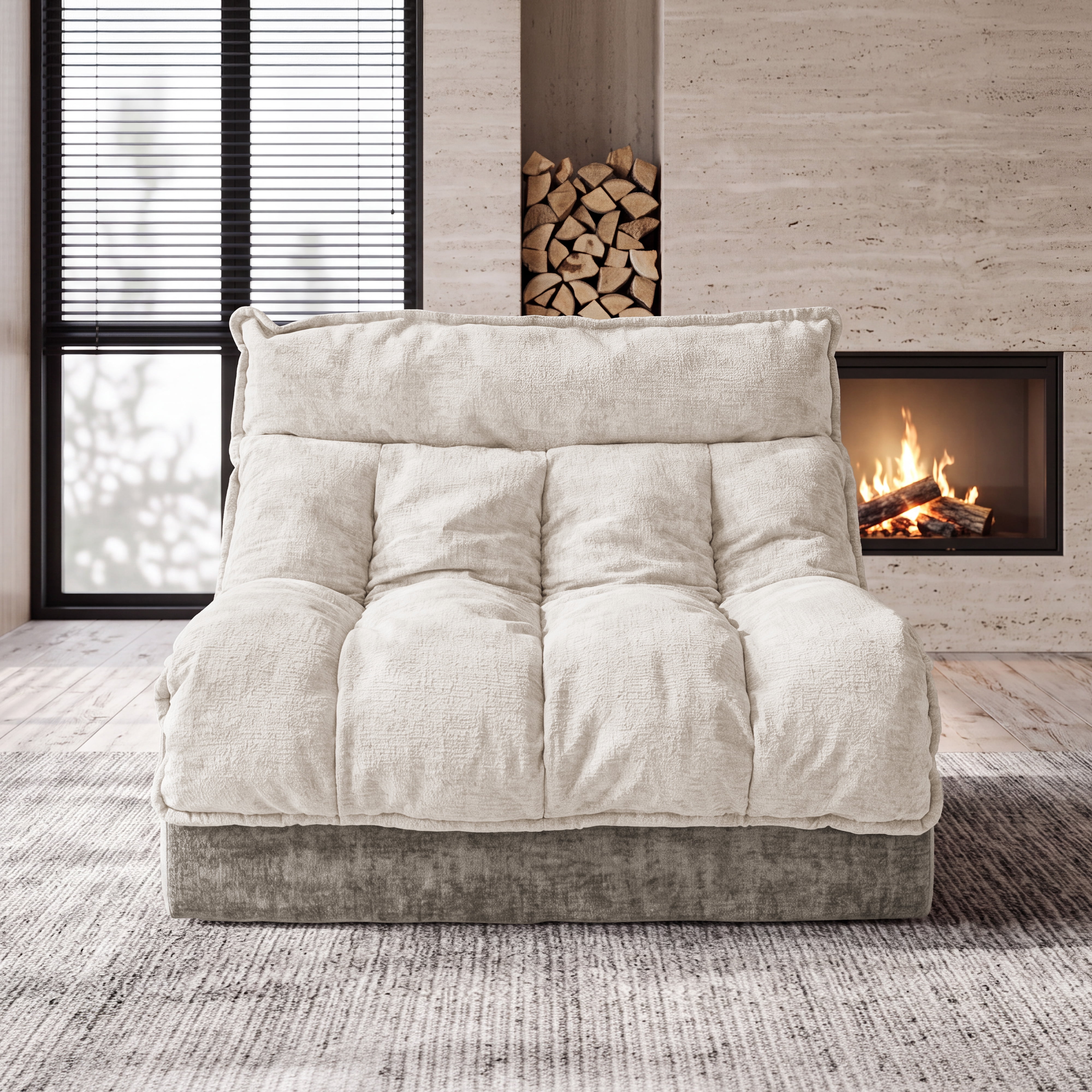 Leumius Single Cloud Sofa,Boneless Sofa Chair with Upholstered Seat Cushion,Modern Chenille Chaise Longue Chair for Living Room,Beige