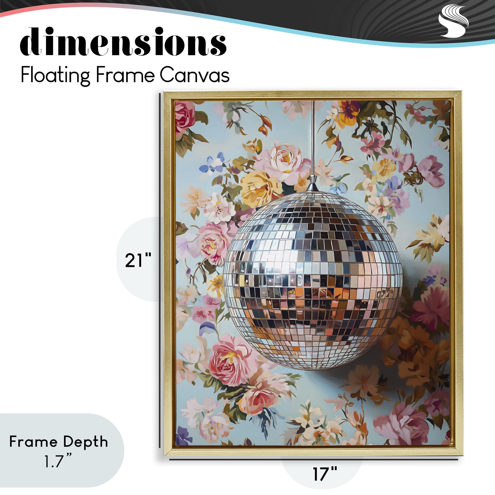 Stupell Industries Floral Disco Ball Reflection Gold Framed Floater Canvas Wall Art, design by LSR Design Studio