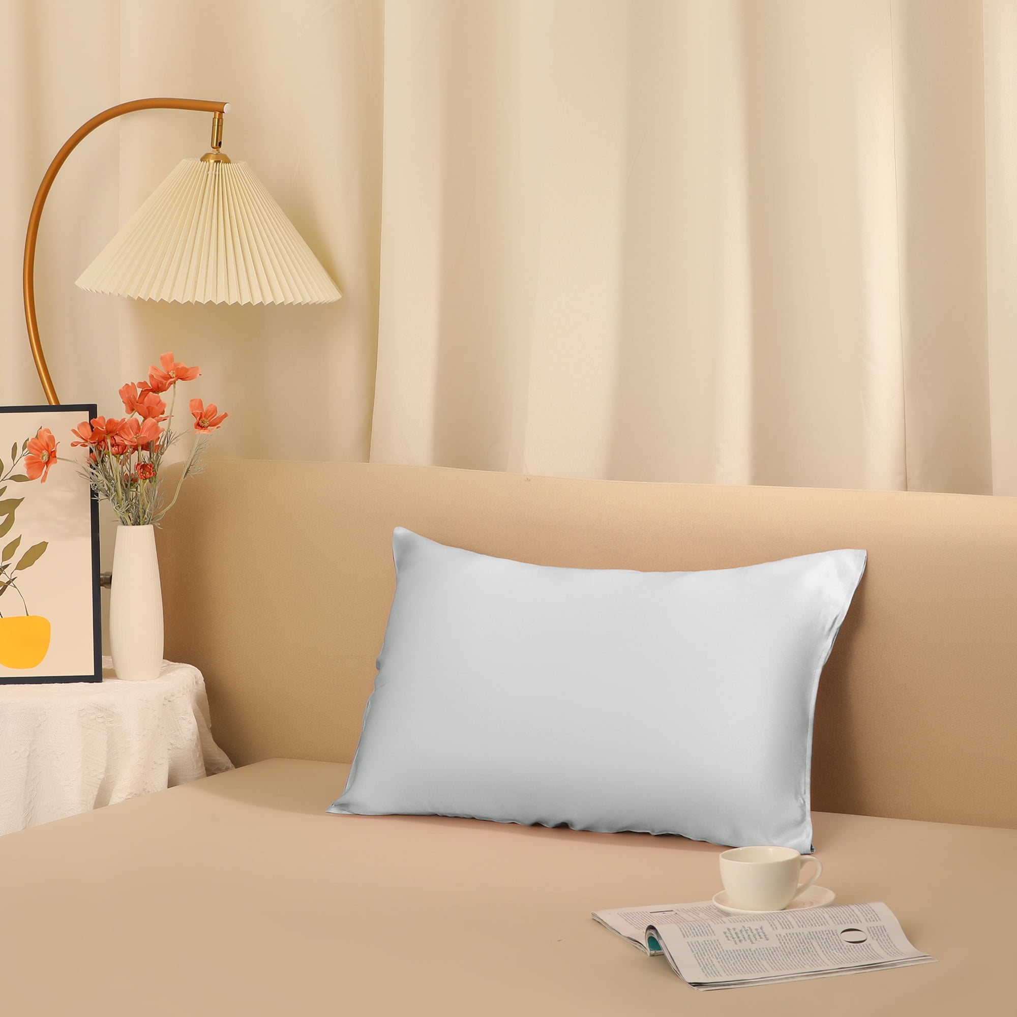 Unique Bargains Envelope Closure Soft and Durable Silk Pillowcase Silver Gray Queen