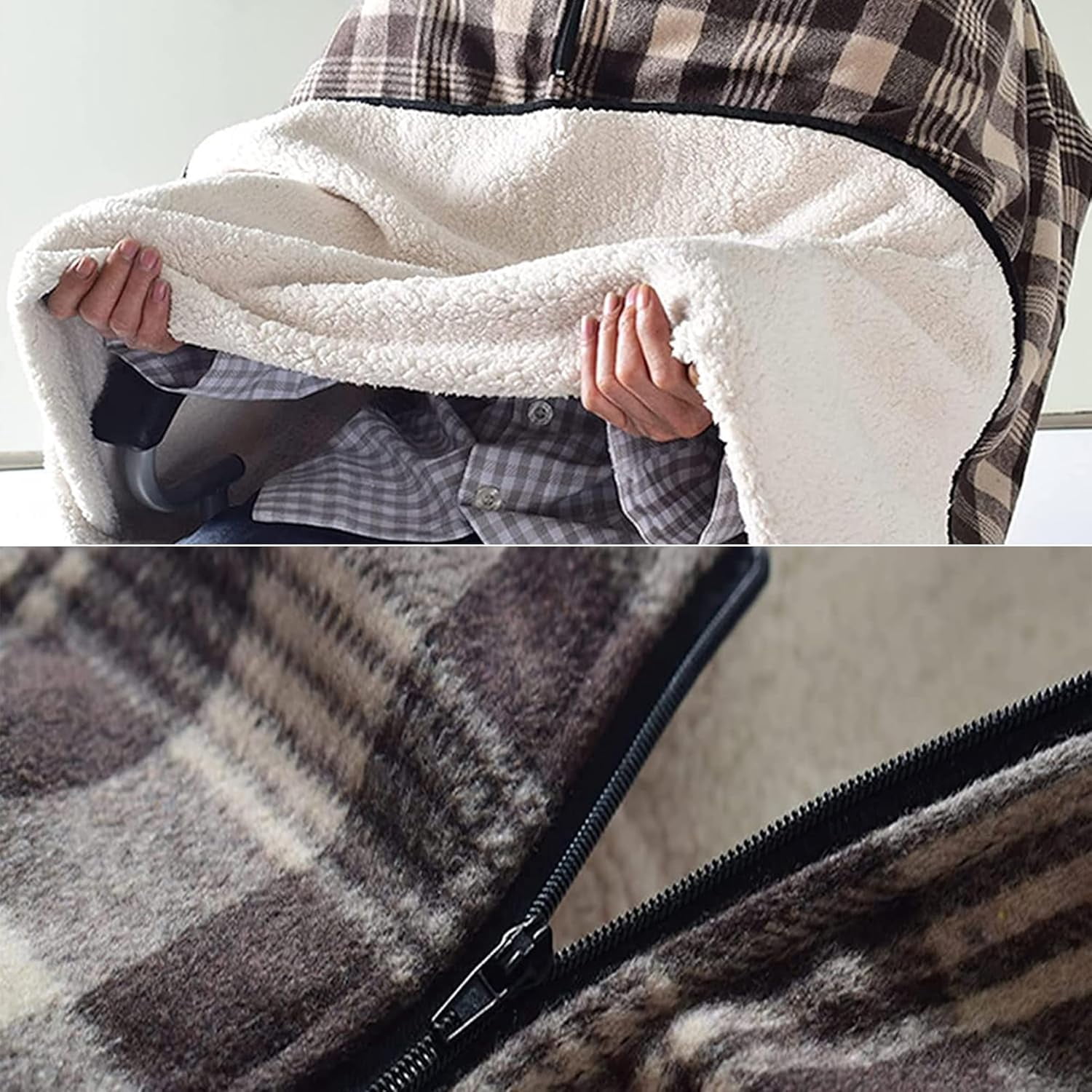 Wheelchair Lap Blanket for Elderly: Winter Ponchos Cape Coat for Women and Men, Fleece Lined Wheelchair Cape with Hood, Warm Soft Lap Blanket for Office, Gifts for Homebound Seniors