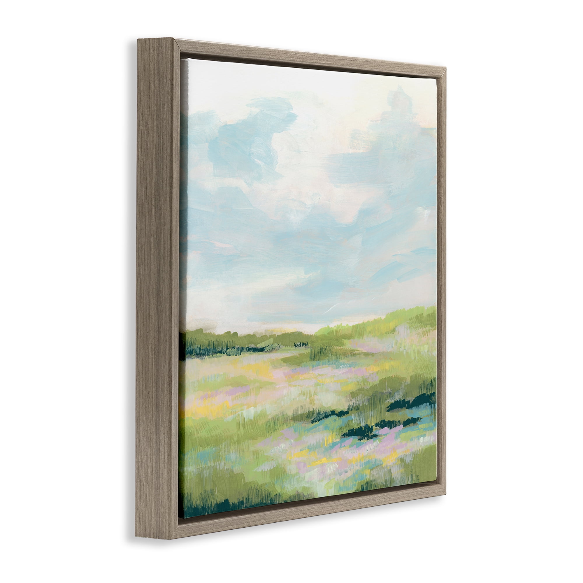 Stupell Industries Pastel Meadow Landscape Landscape & Nature Painting Brown Floater Framed Canvas Art Print Wall Art, 25 x 25